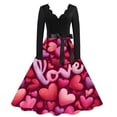 thumbnail image 1 of Valentines Day Dresses Fit and Flare Dress with Heart Print Pattern Ribbon Waist for Women Vintage Dark Blue S, 1 of 4