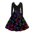 thumbnail image 1 of Valentines Day Dresses Fit and Flare Dress with Heart Print Pattern Ribbon Waist for Women Vintage Multicolor L, 1 of 5