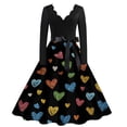 thumbnail image 1 of Valentines Day Dresses Fit and Flare Dress with Heart Print Pattern Ribbon Waist for Women Vintage Purple 3XL, 1 of 4