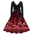 thumbnail image 1 of Valentines Day Dresses Fit and Flare Dress with Heart Print Pattern Ribbon Waist for Women Vintage Red L, 1 of 4