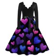 thumbnail image 1 of Valentines Day Dresses Scalloped Neck Fit and Flare Dress with Heart Print Waist Vintage Style Skater Midi for Women Dark Blue L, 1 of 4
