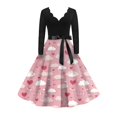 thumbnail image 1 of Valentines Day Dresses Women Long Sleeve V-Neck A-line Dress with Heart Print Pink XL, 1 of 5