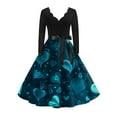 thumbnail image 1 of Valentines Day Dresses Women Long Sleeve V-Neck A-line Dress with Heart Print Turquoise L, 1 of 5