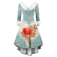 thumbnail image 1 of Valentines Day Dresses for Women Plus Size V Neck Long Sleeve High Low Dresses Plush Collar Vintage Holiday Party Dress Light Blue XL, 1 of 5