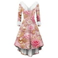 thumbnail image 1 of Valentines Day Dresses for Women Plus Size V Neck Long Sleeve High Low Dresses Plush Collar Vintage Holiday Party Dress Pink 2XL, 1 of 5