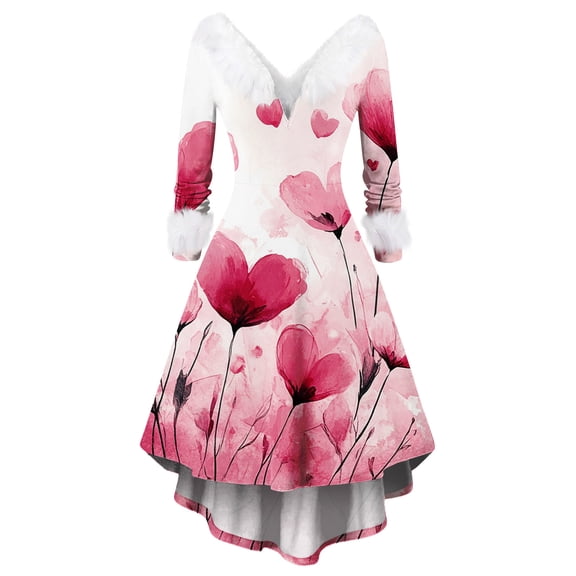 Valentines Day Dresses for Women V Neck High Low Vintage Party Costumes A-Line Swing Holiday Cocktail Dress Light pink M
