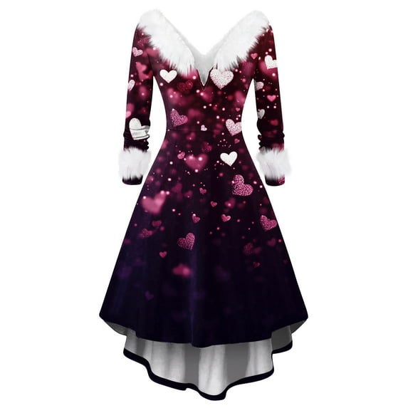 Valentines Day Dresses for Women V Neck High Low Vintage Party Costumes A-Line Swing Holiday Cocktail Dress Purple S