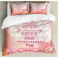 thumbnail image 1 of Valentines Day Duvet Cover Set, Color My Love Deep as the Ocean Romantic Her Star Hearts Arrow, Decorative 3 Piece Bedding Set with 2 Pillow Shams, King Size, Pink Coral, by Ambesonne, 1 of 3