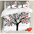 thumbnail image 1 of Valentines Day Duvet Cover Set, Love Tree with Heart Romance Fruits Leaves Forest Couple Art, Decorative 3 Piece Bedding Set with 2 Pillow Shams, King Size, Vermilion Black, by Ambesonne, 1 of 3