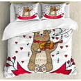 thumbnail image 1 of Valentines Day Duvet Cover Set, Teddy Bear Violin Made Romantic Music Notes Heart I Love You, Decorative 3 Piece Bedding Set with 2 Pillow Shams, Queen Size, Red Brown, by Ambesonne, 1 of 3