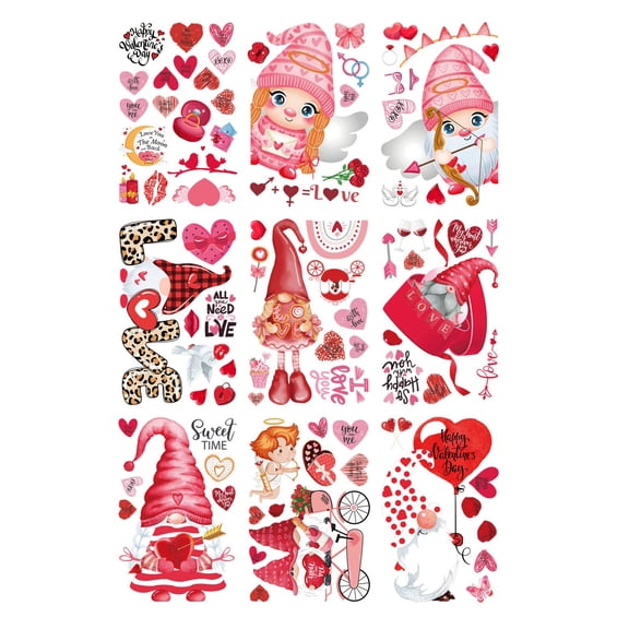Valentines Day Dwarf Electrostatic Stickers Decals for Window Glass Refrigerator Mirror Tile Kids Room Home Decor Romantic Love Theme Gift Removable Reusable Decorative