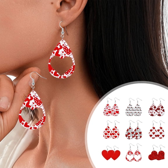 Valentines Day Earrings for Women 17 Pairs PU Leather Dangle Earrings Set with Heart Teddy Bear Envelope Romantic Designs Fashion Accessories Gift