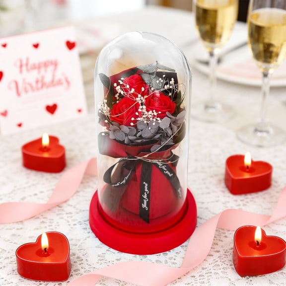 Valentines Day Eternal Rose Glass Lantern – Preserved Floral Table Lamp for Valentine’s Day, Anniversary & Home Décor, Exquisite Packaging, Dried Flower Preservation