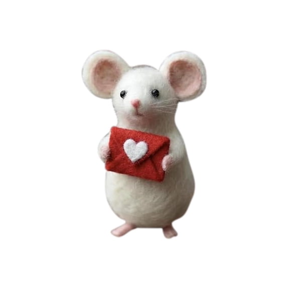 Valentines Day Felt Mouse Ornaments - Handmade Cute Mouse Figurine with Heart & Flower Small Needle Felted Animal Decor for Tiered Tray, Shelf, Desk Unique Romantic Gift for Her, Wife, Girlfriend