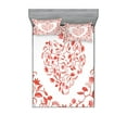 thumbnail image 1 of Valentines Day Fitted Sheet & Pillow Sham Set, Paisley Floral Details with Leaves and Roses in a Shape of Heart Frame Image, Decorative Printed 6 Piece Bedding Decor Set, Queen, Red, by Ambesonne, 1 of 3