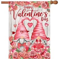 Valentines Day Flag, Valentine Flags 28 x 40 Double Sided, Happy Valentine''s Day Gnomes with Roses Burlap House Flag Farmhouse Love Heart Signs for Outdoor Lawn Garden Décor