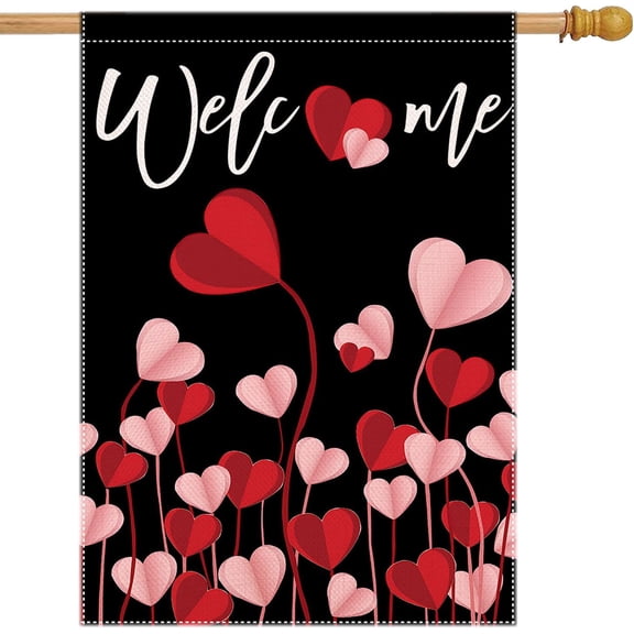 Valentines Day Flags for Outdoors 28x40 Double Sided Large Happy Valentine''s Day House Flags Burlap Farmhouse Rustic Welcome Decorative Holiday Flags for Porch Decor Outside Decoration Heart Branch