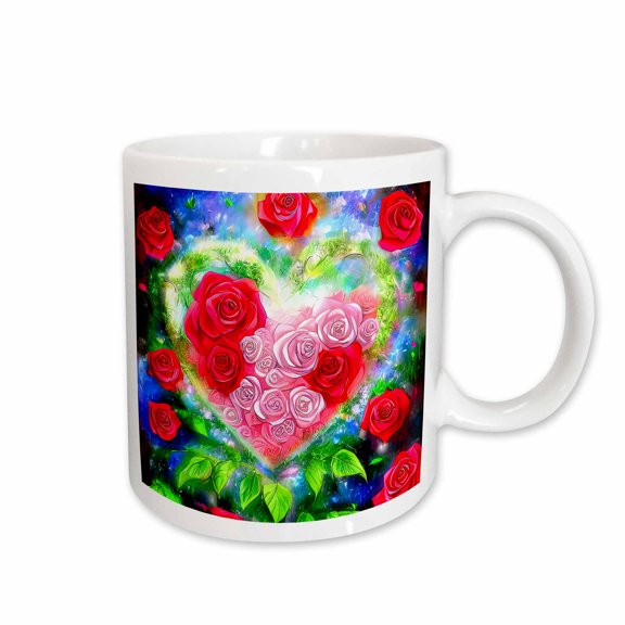 3drose, Valentines Day. Floral Heart Full of Red, Pink Rose Flowers for You, 15oz Mug