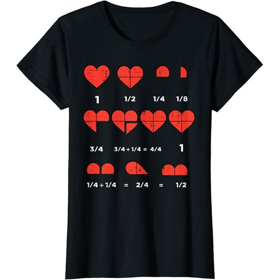 Valentines Day Fractions Heart Funny Math Teacher Men Women T-Shirt Black Tee