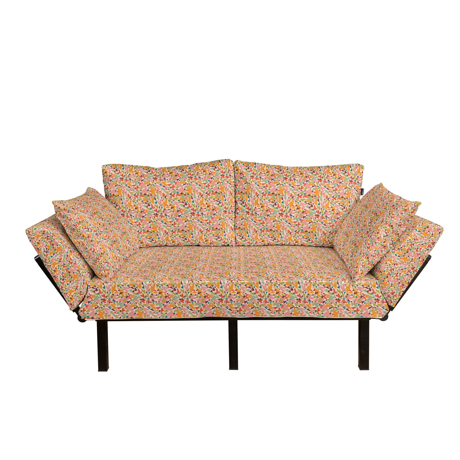 Valentines Day Futon Couch, Colorful Distorted Heart Shapes Overlapping