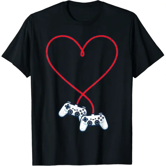 Valentines Day Gamer Controller Heart Gaming Men Boys Kids T-Shirt