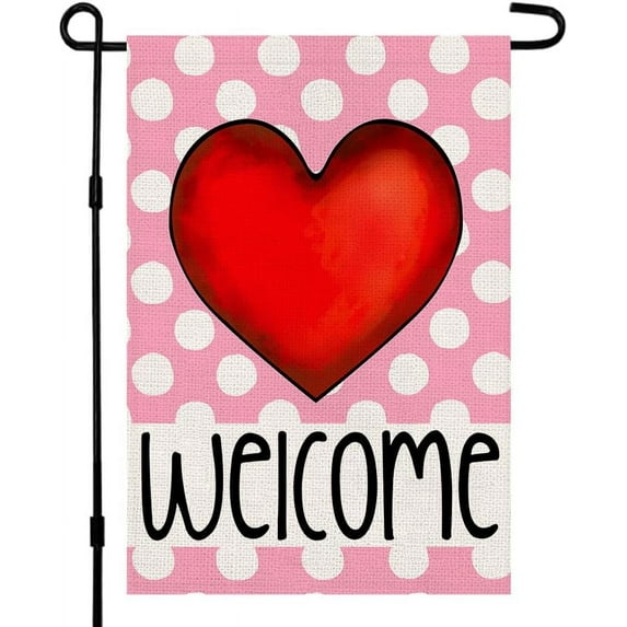 Valentines Day Garden Flag 12×18 Inch Double Sided Valentine Love Heart Welcome Flag for Outside Yard Anniversary Wedding Farmhouse Decoration DF172
