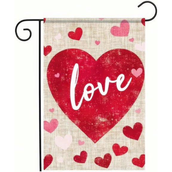 Valentines Day Garden Flag 12x18 Inch Double Sided Red Heart Design Small Outdoor Yard Flag Romantic Banner for Porch Lawn Patio Spring Decor