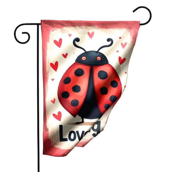 Valentines Day Garden Flag Love Bug with Hearts Double Sided Polyester Decorative Yard Banner for Outdoor Indoor Spring Decor 12.5x18 Inch#26851
