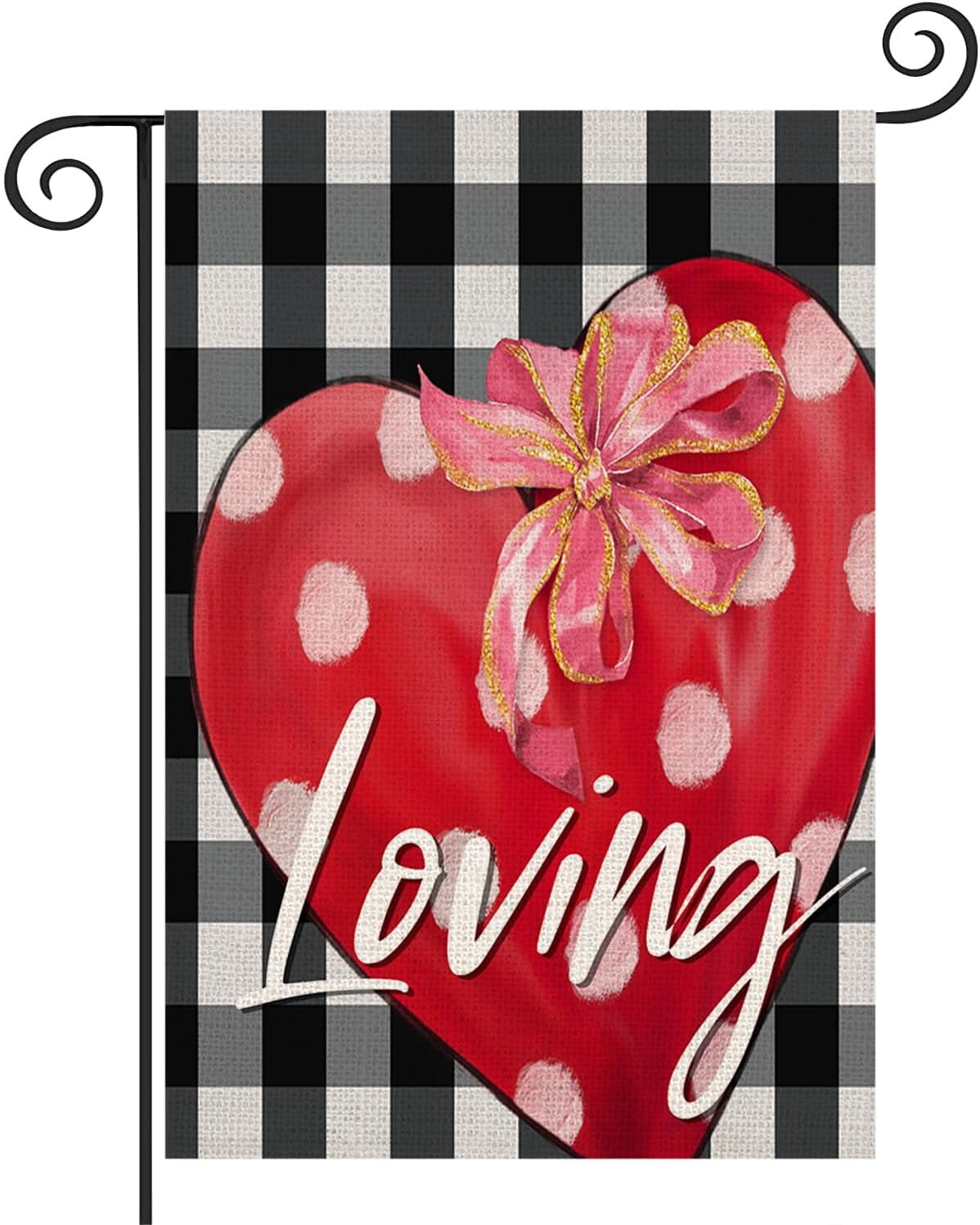 Valentinstag Gartenflagge 'Welcome Gnomes' – Doppelseitig, Rotes Buffalo Plaid Design | Für Haus & Garten