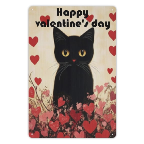 Valentines Day Garden Flag for Outside 12x8 Black Cat Love Metal Sign Valentines Welcome Garden Flag for Outdoor House Anniversary Wedding Farmhouse Yard Garden Decorations