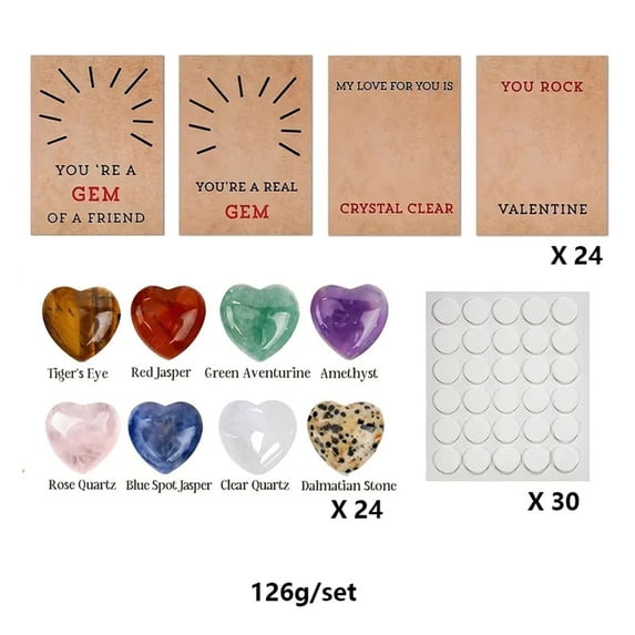 Valentines Day Gem Gifts for Kids,24 Pack Prefilled Valentine's Day Cards with Heart-shaped Gemstone for School Classroom Class Party Favor, Valentine Rock Crystal Gift