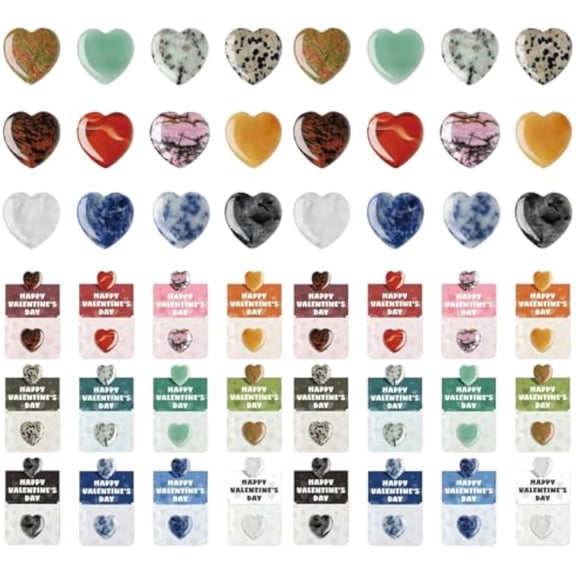 Valentines Day Gem Gifts for Kids & Adults  24 Pack Prefilled Cards with Heart-Shaped Gemstones, for School Class Party Favor, Valentine Rock Crystal Gift Exchange for Boys Girls