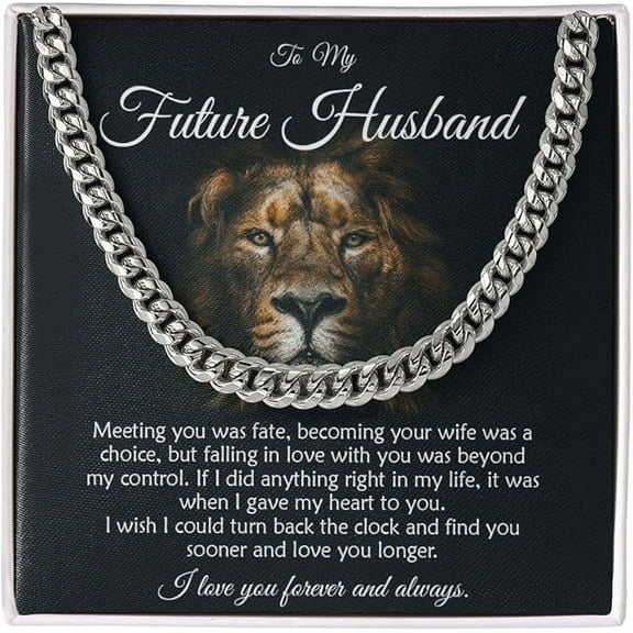 Valentines Day Gift for Boyfriend, Jewelry Gift for Him from Future Wife, To My Future Husband Cuban Link Chain Necklace, Wedding Day Gift For Fiancé, Necklace With Meaningful Message Card & Gift Box
