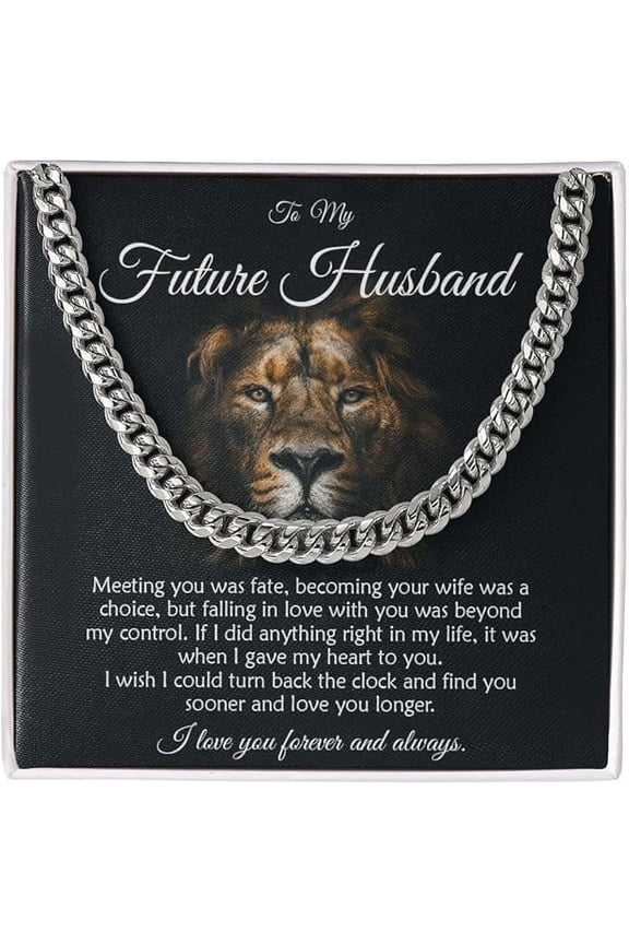 Valentines Day Gift for Boyfriend, Jewelry Gift for Him from Future Wife, To My Future Husband Cuban Link Chain Necklace, Wedding Day Gift For Fiancé, Necklace With Meaningful Message Card & Gift Box
