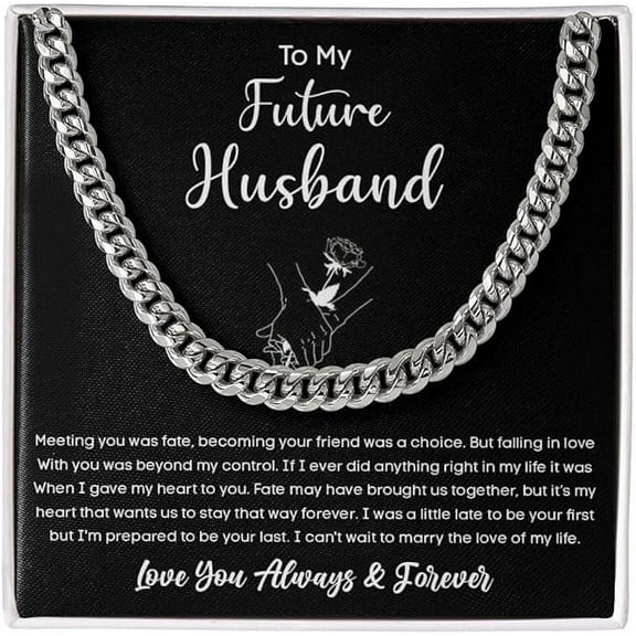 Valentines Day Gift for Future Husband, To My Future Husband Cuban Link Chain Necklace, Chain Necklace Gift for Boyfriend from Girlfriend, Necklace With Meaningful Message Card & Gift Box