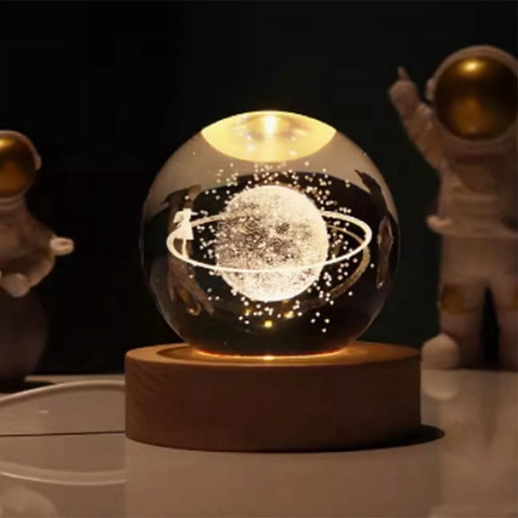 Valentines Day Gift Galaxy Crystal Ball Lamp 3D Planet Moon Lamp USB LED Night Light,F