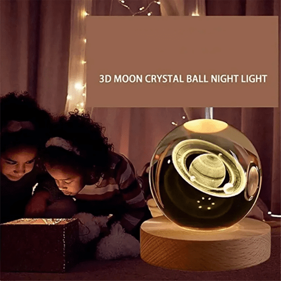 Valentines Day Gift Galaxy Crystal Ball Lamp 3D Planet Moon USB LED Night Light,A