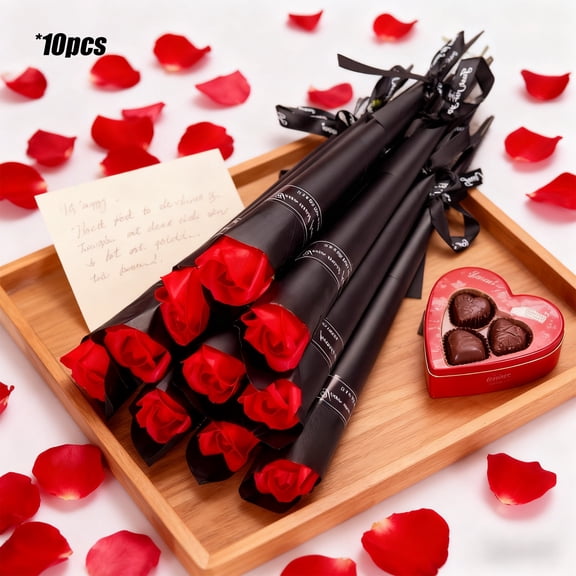 Valentines Day Gift Roses, Usavan Shiny Plastic Rose Bouquet 10Pcs, Long Lasting Faux Flower Decor for Gifting Events Mall Opening