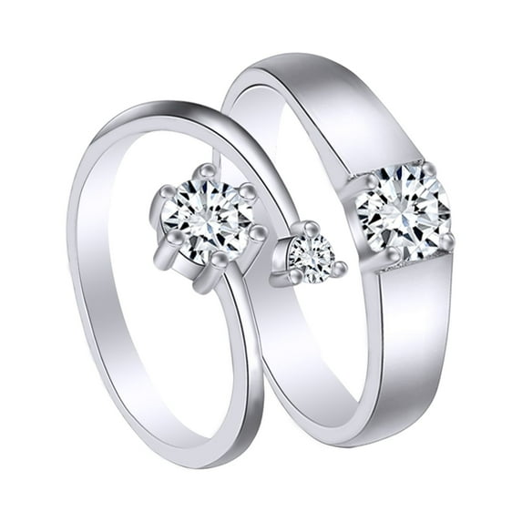 AFFY Valentines Day Gift Round Shape White Cubic Zirconia 14k White Gold Over Sterling Silver Couples Solitaire Engegement Ring