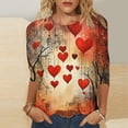 thumbnail image 1 of Valentines Day Gift TMOYZQ Womens Crewneck Tops Plus Size Casual 3/4 Sleeve Pullover Tops Fashion Love Heart Graphic Blouse Valentine's Day Clothes, 1 of 5