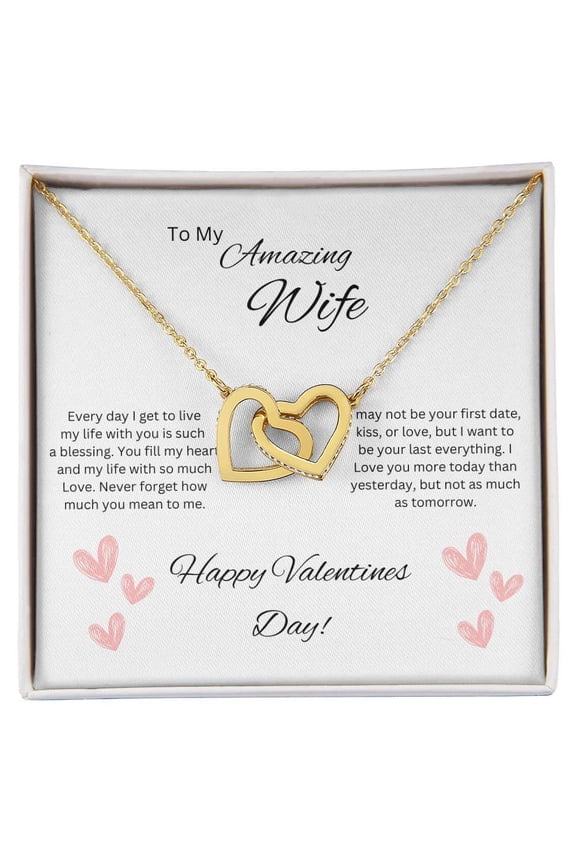 Valentines Day Gift for Wife, Hearts Necklace, Present for Her, 18k Gold Finish Interlocking Hearts necklace