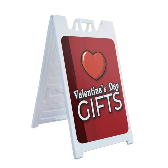 Valentines Day Gifts 24" x 36" Double Sided A-Frame Sidewalk Sign, Includes 2 Plastic Inserts | Foldable Portable White Signicade Sandwich Board Signs