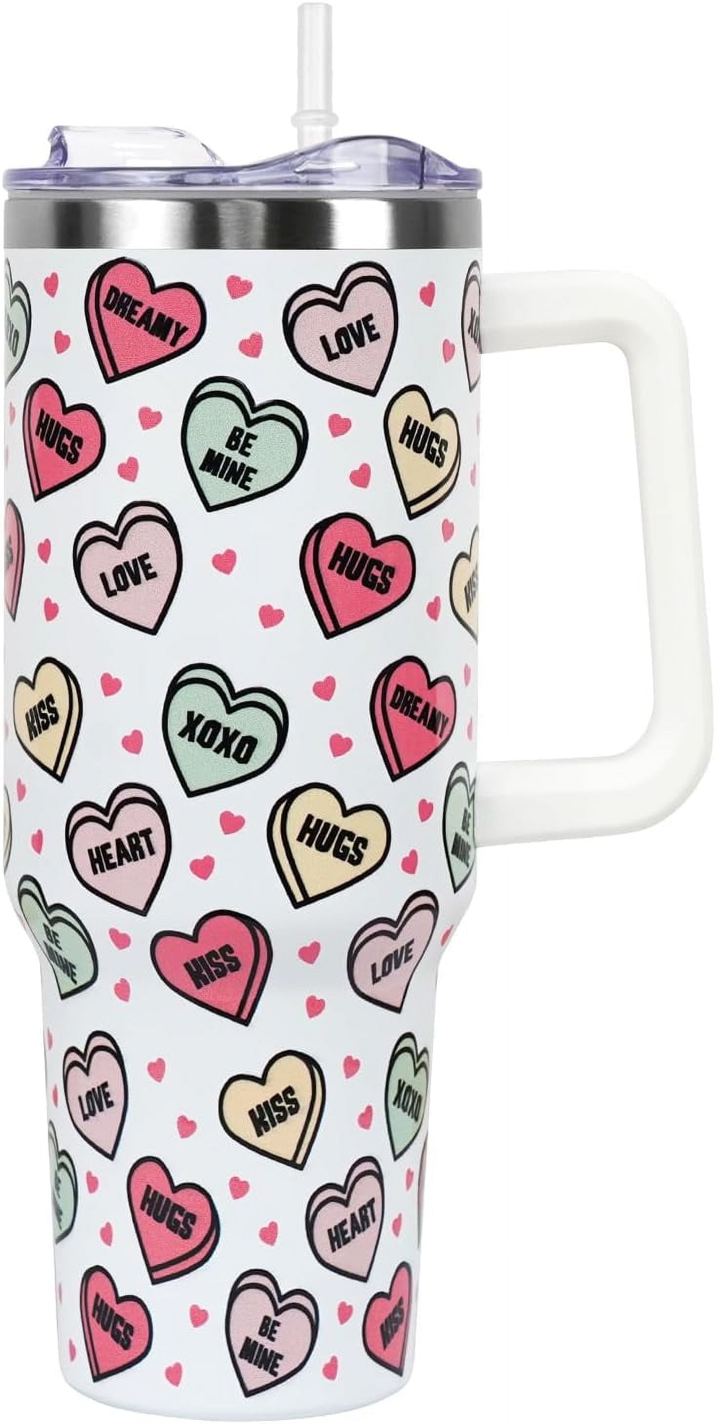 Valentines Day Gifts 40 oz Tumbler with Handle and Straw Lid,Cute Valentine''s Day Gift for Her Women Girlfriend Wife Love Hearts Vacuum Insulated Leak Proof Stainless Steel Coffee Cup Mug