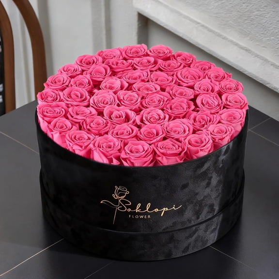 Valentines Day Gifts 47 Forever Flowers Pink Roses Bouquet, Luxury Real Preserved Roses in a Box Forever Roses, Anniversary, Proposal, Wedding, Birthday Gifts for Women, Mom, Girlfriend, Wife