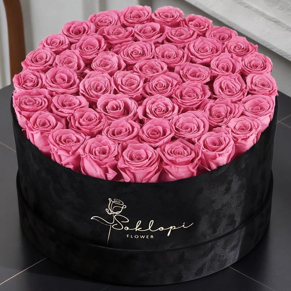 Valentines Day Gifts 47 Forever Flowers Pink Roses Bouquet, Luxury Real Preserved Roses in a Box Forever Roses, Anniversary, Proposal, Wedding, Birthday Gifts for Women, Mom, Girlfriend, Wife