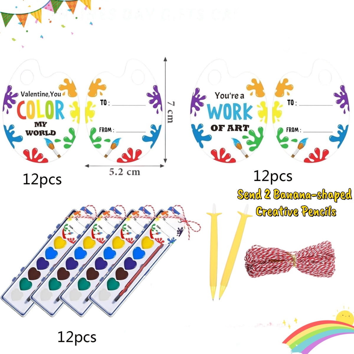 Valentines Day Gifts-8 Colors 36Pc Valentine Watercolor Paint Set,Valentines Party Favors,Valentines Day Gifts For Kids,For Prizes Exchange Gifts Valentines Party Favors For Preschool School