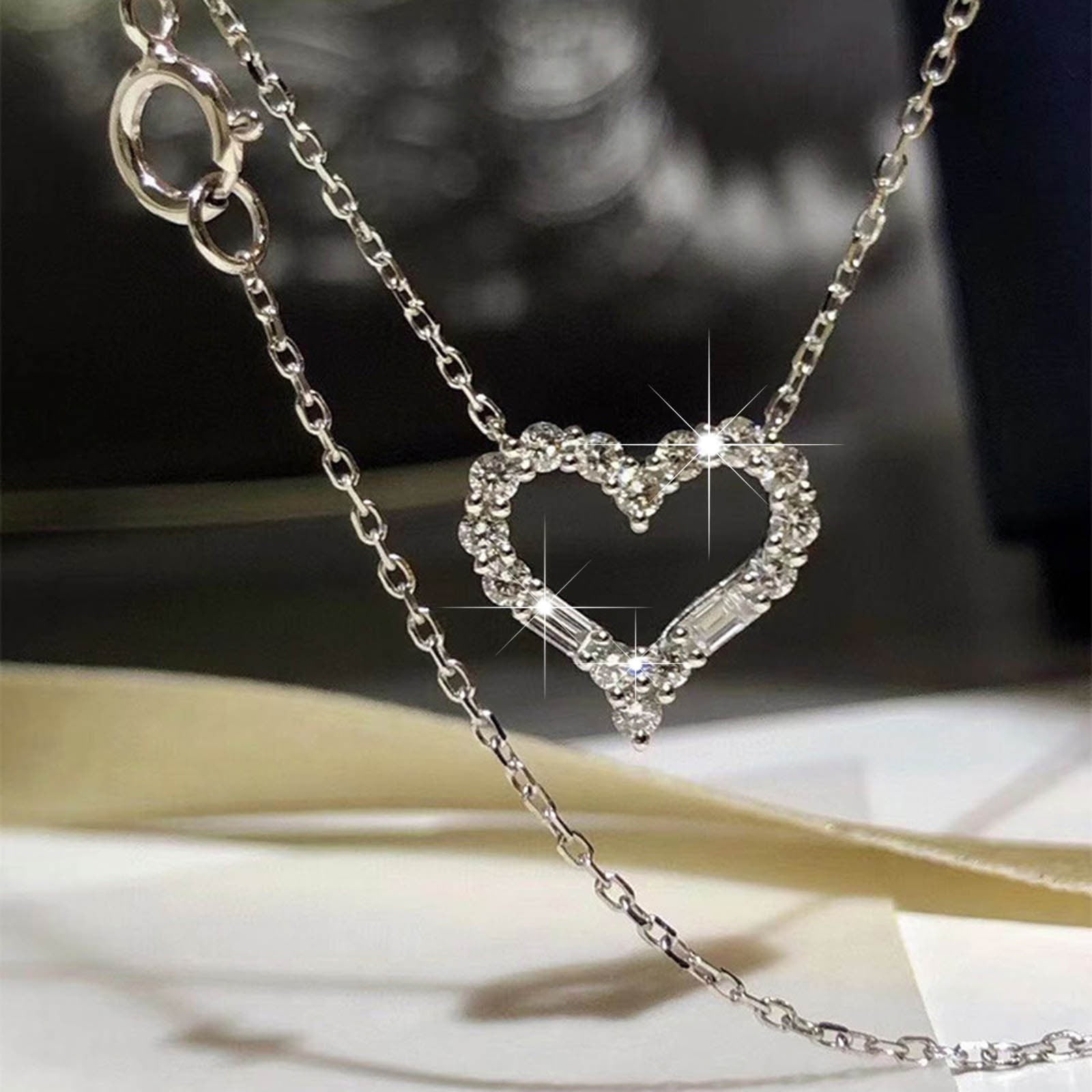 FREMTTLY Valentines Day Gifts 925 Sterling Silver Necklace for Women Necklace Brief Paragraph Clavicle Love Female
