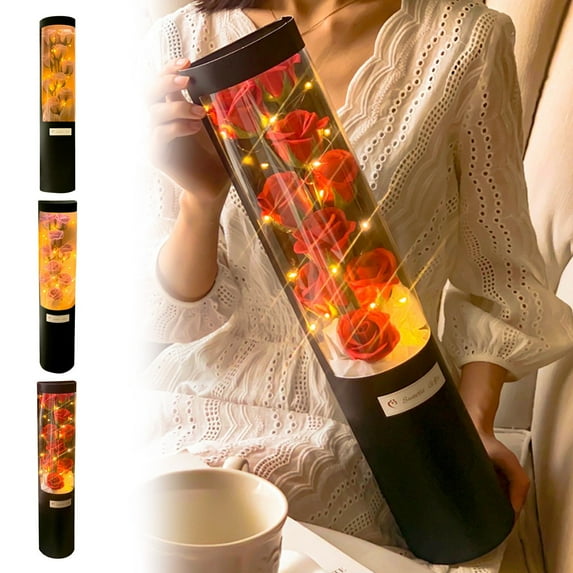 Valentines Day Gifts, Artificial Rose Flower Bouquet with LED Lights for Valentine's Day, Handmade Fake Flowers, Suitable for Anniversaries, Valentines, Home Decoration