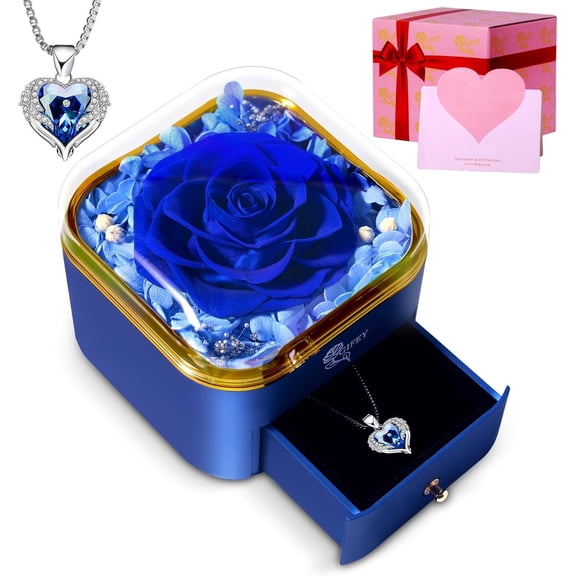 Valentines Day Gifts for Her Birthday Gifts for Women,Preserved Blue Rose with I Love You Necklace Preserved Gifts for Women Mom Girlfriend Wife Gifts Idea Birthday Anniversary Valentines