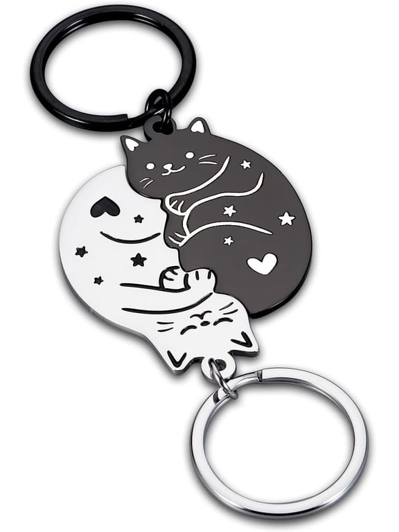 Valentines Day Gifts for Boyfriend Girlfriend Matching Keychain Best Friend Anniversary Wedding Gifts for Him Her Husband Wife Fiance Cat Lover Matching Couples Stuff Birthday Gift Valentines